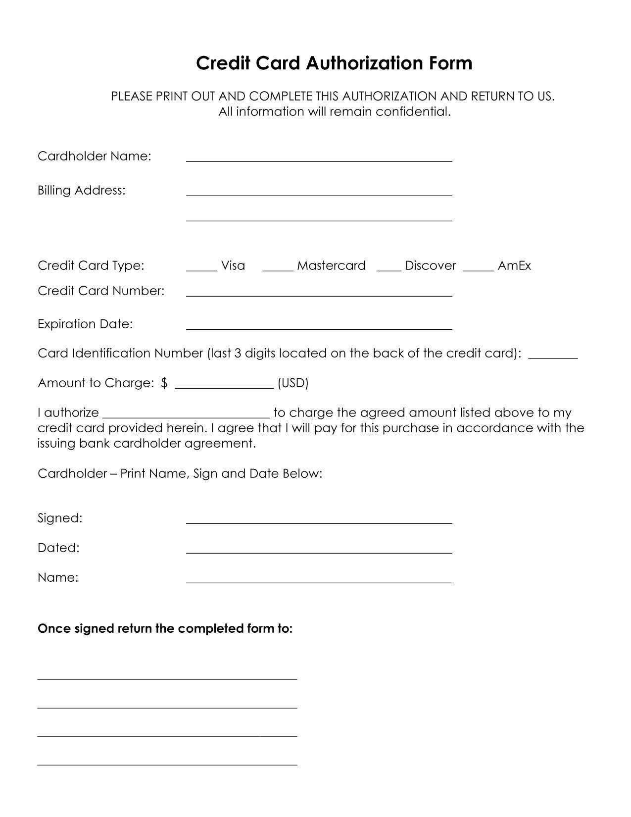 Credit card authorization forms from Service Related. Generic With Credit Card Authorization Form Template Word